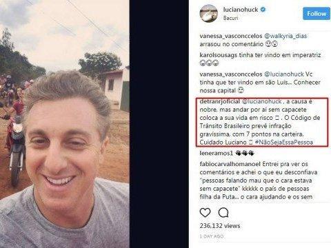 Luciano Huck toma bronca do Detran-RJ por não usar capacete em moto