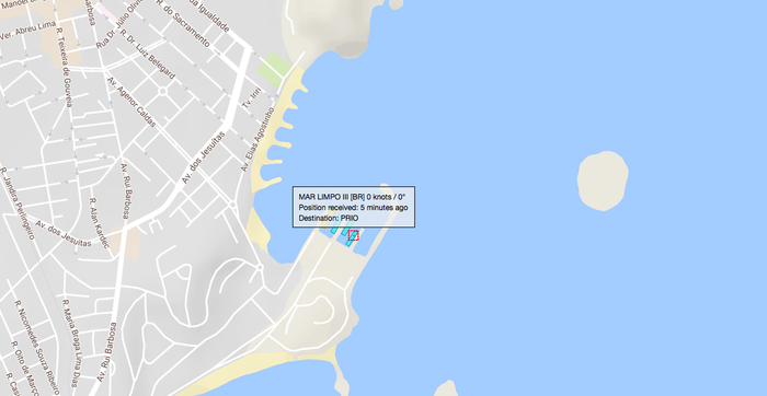 Localização da embarcação que voltou para o cais após a queda do piauiense (Crédito: Traffic Marinne/G1)