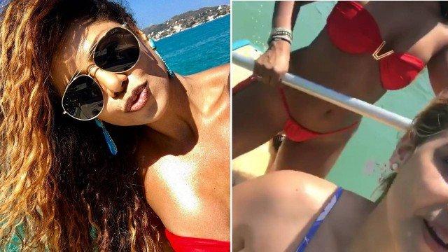 Valéria Valensa, ex globeleza, arrasa de biquíni micro em Búzios