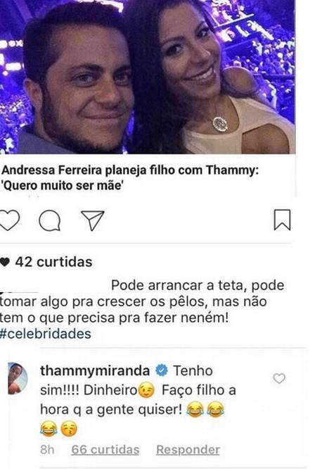 Thammy rebate seguidor (Crédito: Reprodução)
