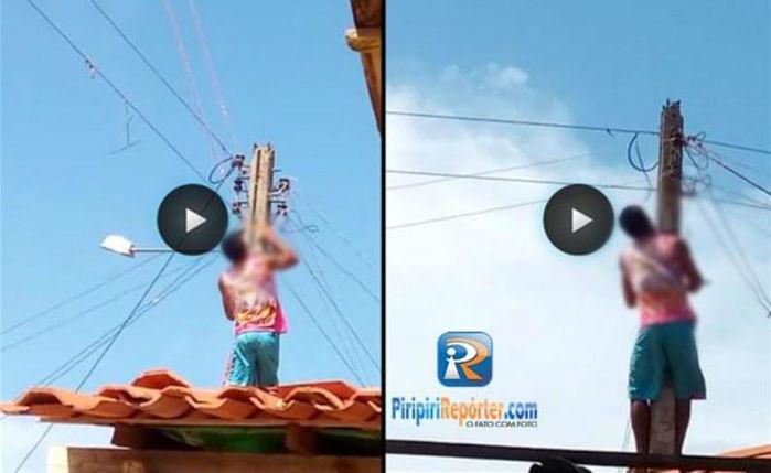 Homem faz religação clandestina de energia elétrica