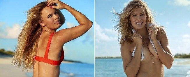 Tenistas Carol Wozniacki e Genie Bouchard posam para revista