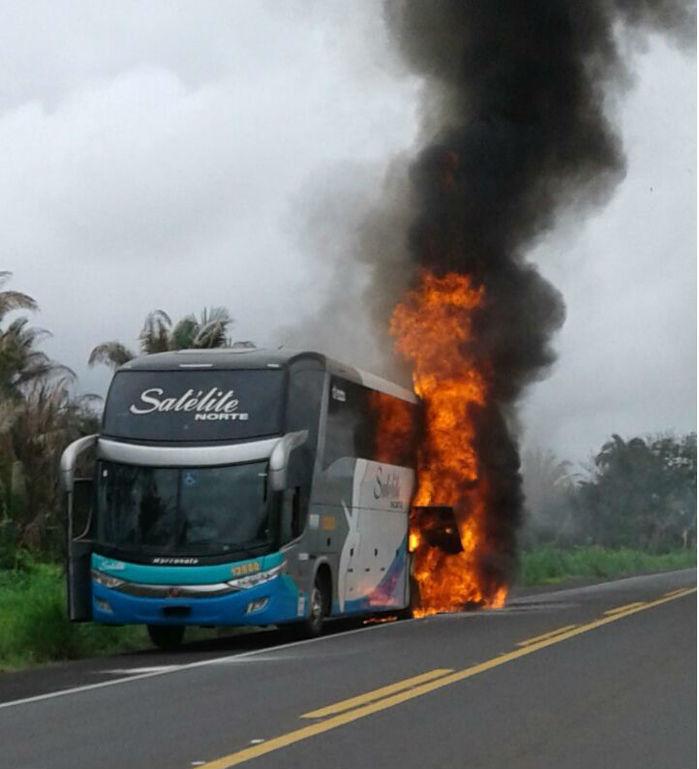 Ônibus fica destruído após pegar fogo na BR-316 no Maranhão