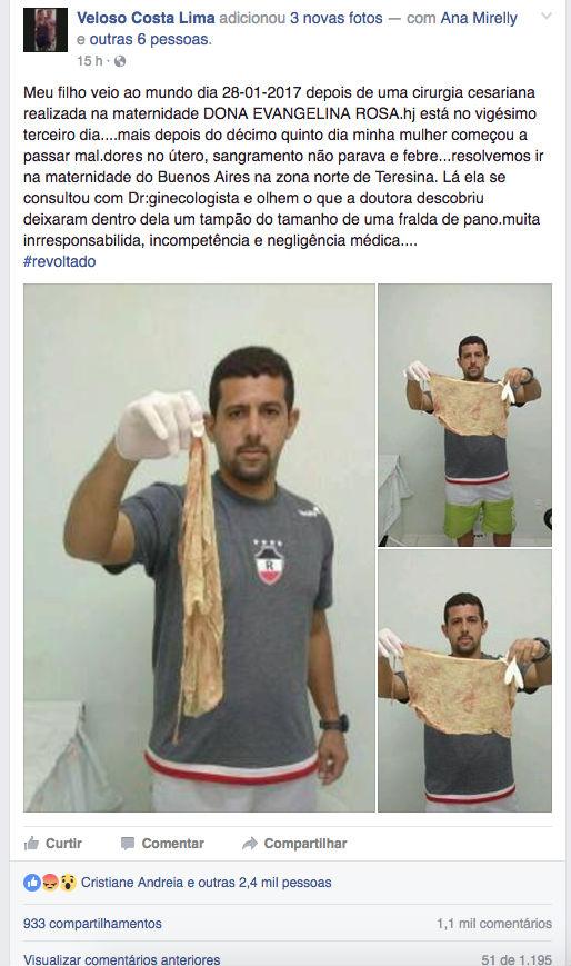 Postagem do marido da paciente (Crédito: Reprodução)