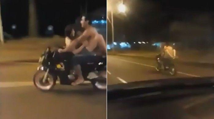 Casal é flagrado fazendo sexo sobre moto em movimento