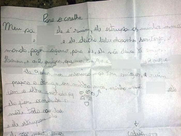Criança escreve carta para denunciar o pai por abuso sexual