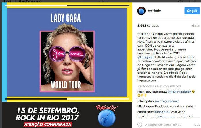 Lady Gaga confirmada no Rock in Rio