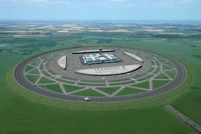 pista circular, toda infra-estrutura do aeroporto pode ser montada no interior do círculo (Crédito: Reprodução)