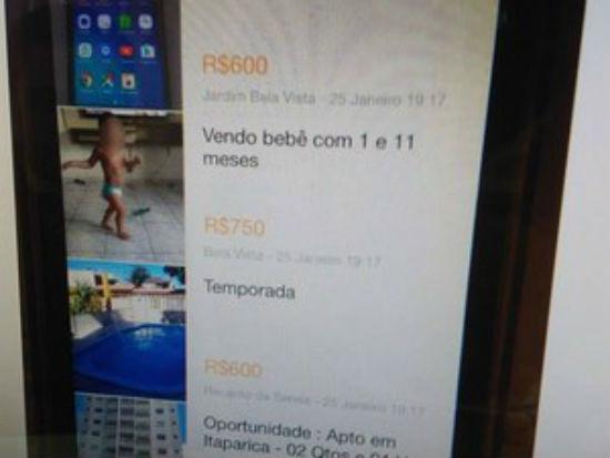 Bebê é anunciado em site de compra e venda na internet (Crédito: Reprodução)