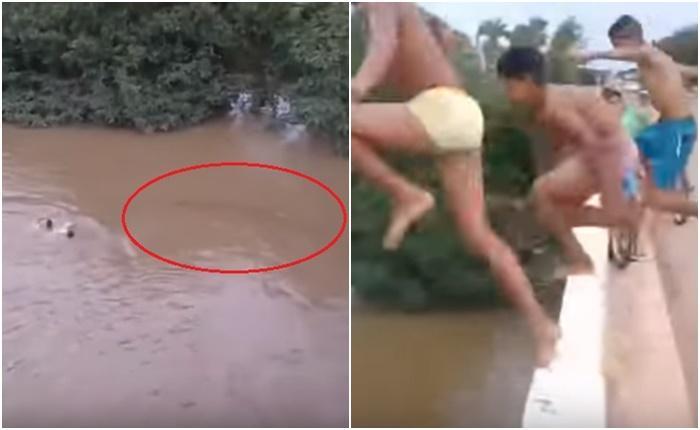 Garotos pulam de ponte