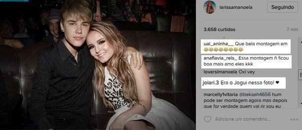 Larissa Manoela posta montagem com Bieber e causa polêmica na web