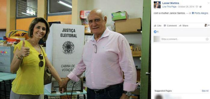 Janice Santos e Lasier Martins em dia de votação