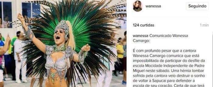 Wanessa sofre lesão e fica fora do Desfile das Campeãs do Rio