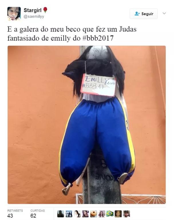Emilly vira boneco de Judas e imagem viraliza nas redes sociais
