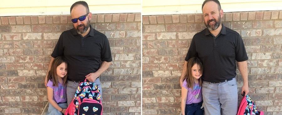 Pai usa calças molhadas ao buscar filha que fez xixi na roupa