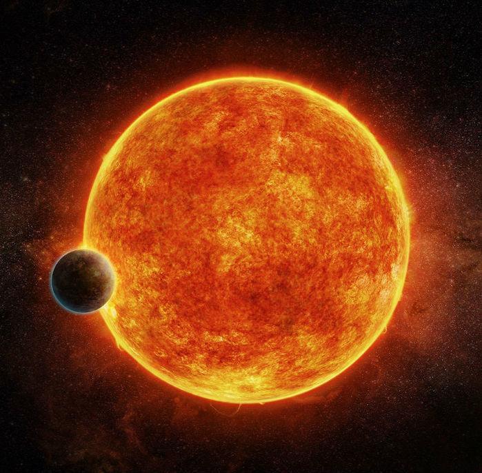 Ilustração mostra a estrela LHS 1140 e seu exoplaneta LHS 1140b (Crédito: Reprodução)
