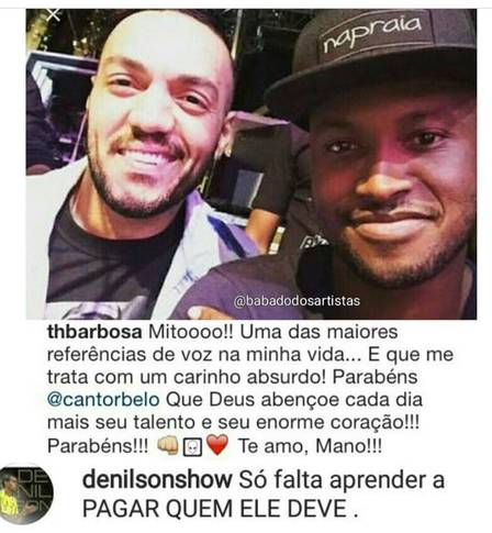 Denilson cobra Belo em rede social: "Só falta pagar quem ele deve"