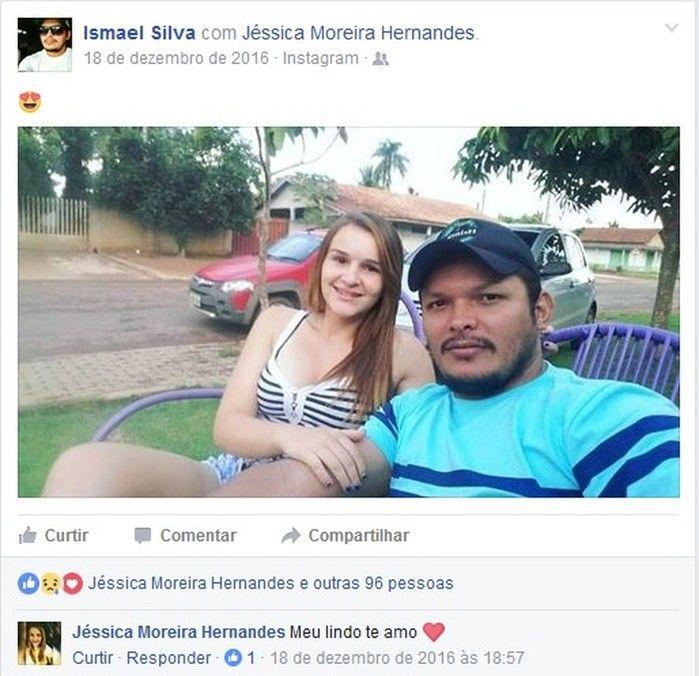 Em foto publicada por Ismael, Jéssica Moreira Hernandes, de 17 anos, se declara ao namorado (Crédito: Reprodução)