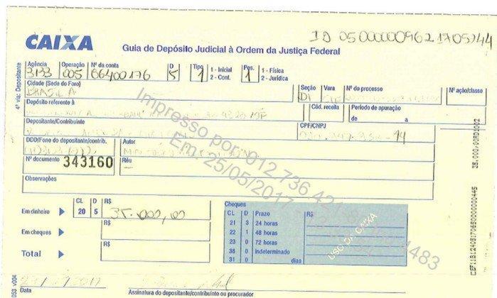 Depósito foi feito na Caixa Econômica