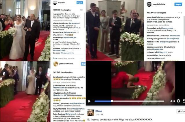 Convidada cai, arruína entrada triunfal de noiva e viraliza na web