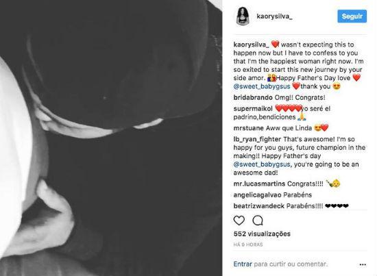 A mensagem de Kaory Silva no instagram, seguida de congratulações de fãs e amigos (Crédito: Reprodução)