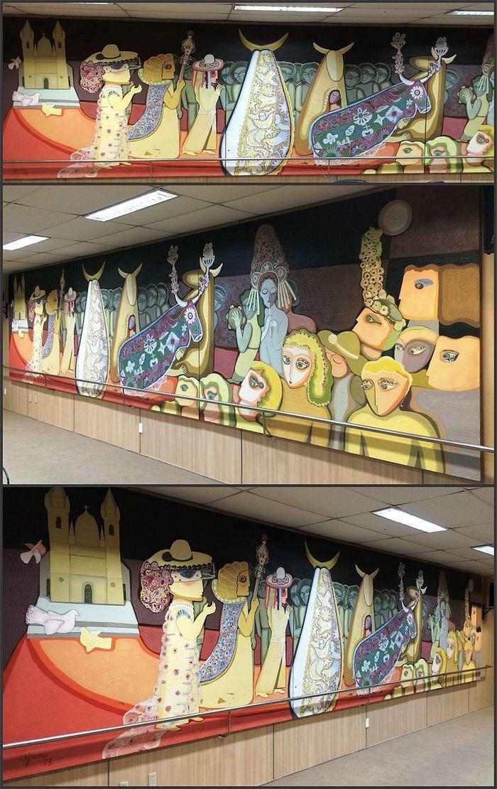 Painel inspirado em folclore nordestino BUMBA MEU BOI, exposto no salão nobre da Universidade Federal do Piauí. ano 1972.