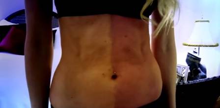 A barriga de Taylor com dois tons de pele (Crédito: Reprodução)
