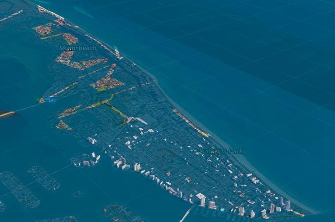 Vista de Miami em 2100, a partir do plug in criado pelo grupo Climate Central no Google Earth (Crédito: Reprodução)