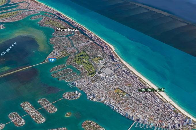 Vista de Miami, hoje, a partir do Google Earth (Crédito: Reprodução)