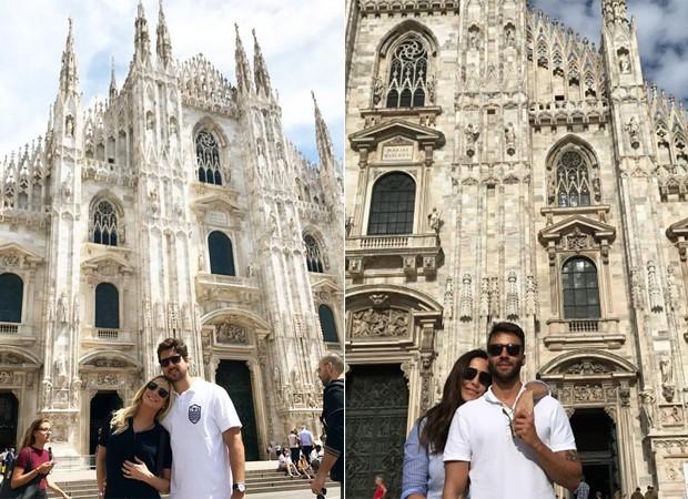 Cláudia Leitte e Ivete visitam igreja com seus respectivos maridos