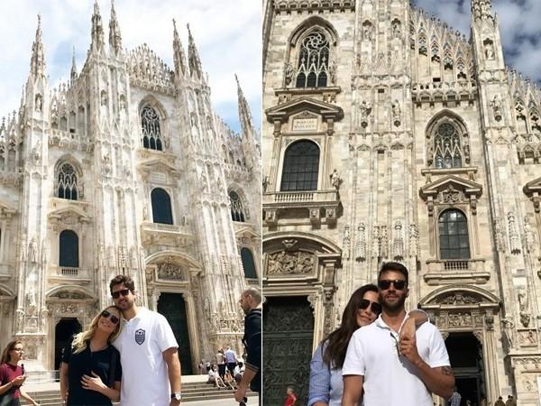 Claudia Leitte e Ivete visitam a mesma igreja com maridos em Milão