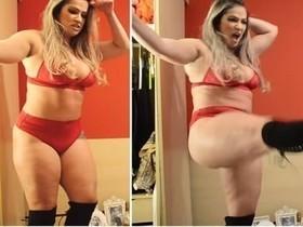 Ex-BBB Fani sensualiza de lingerie e diz que ama seu peito caído