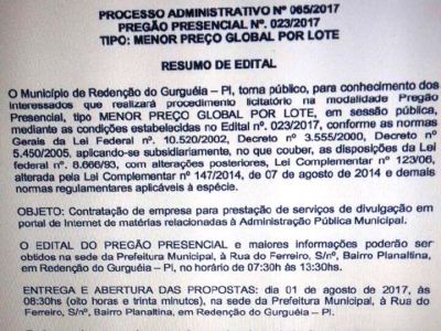 Prefeitura de Redenção vai contratar Portais de Internet