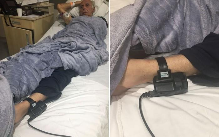 Fotos divulgadas pela defesa de Roger Abdelmassih mostra o ex-médico internado no Hospital Albert Einstein usando tornozeleira eletrônica (Crédito: Antonio Carlos Fraga/Arquivo pessoal)