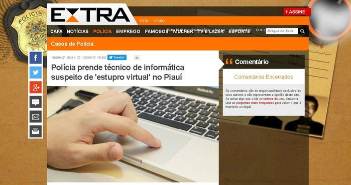 Extra destaca sentença por 'estupro virtual' no Piauí (Crédito: Reprodução)