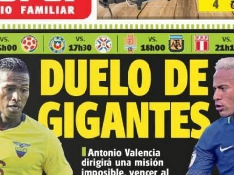 Jornal chama confronto Brasil x Equador de ‘duelo de gigantes’