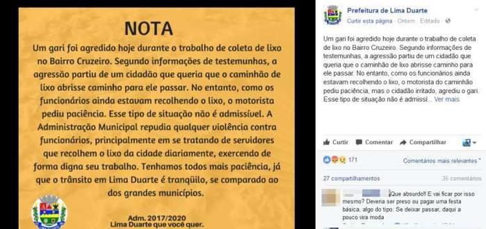 Pai e filho agridem gari e prefeitura divulga nota de repúdio