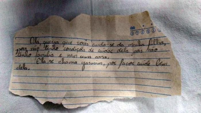 ilhete foi encontrado dentro da mochila com a criança (Crédito: Arquivo Pessoal)