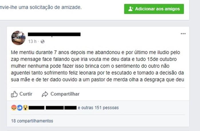 Suspeito confessou o crime nas redes sociais (Crédito: Reprodução )