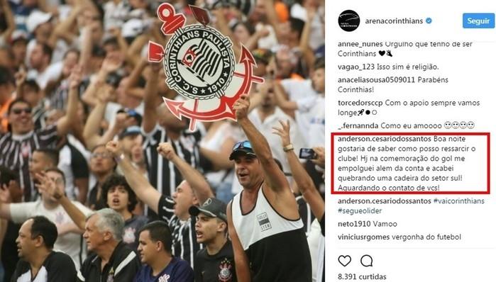 Torcedor do Corinthians se oferece para ressarcir o clube (Crédito: Reprodução)