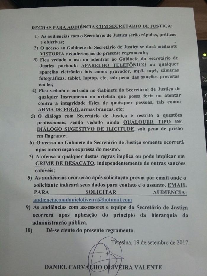Regras divulgadas por Daniel Oliveira (Crédito: Reprodução)