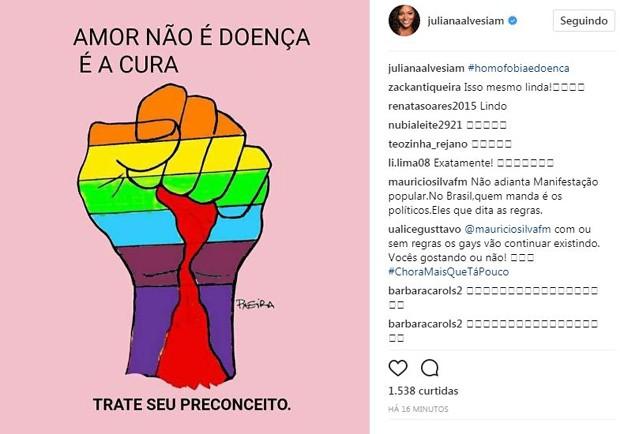 Manifesto de Juliana Alves em sua conta oficial no Instagram (Crédito: Reprodução/Instagram)