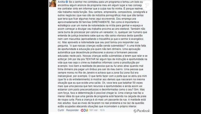 Anitta respondeu à altura (Crédito: Facebook)