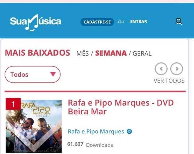 O álbum "Beira Mar" foi o arquivo mais baixado da semana (Crédito: Suamusica)