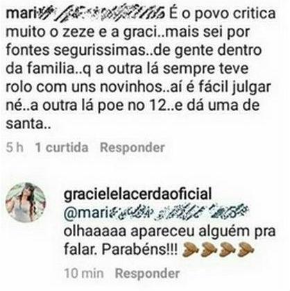 Graciele Lacerda alfineta Zilu, ex esposa de Zezé em rede social