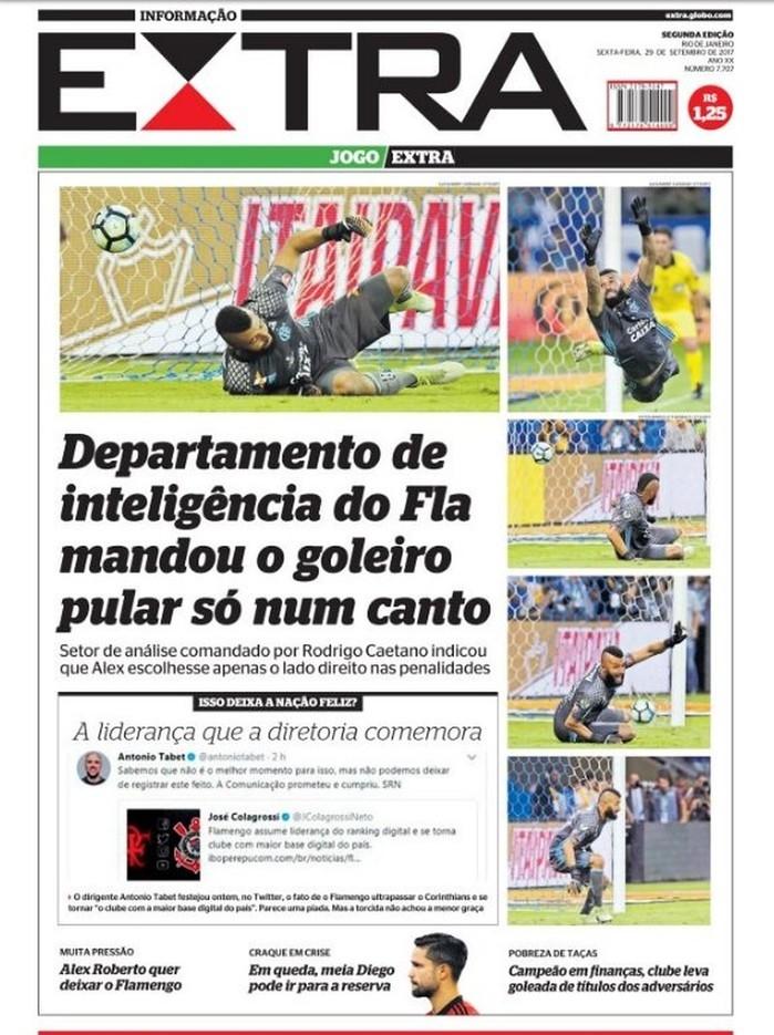 Capa do "Extra" desta sexta-feira não teria agradado a diretoria rubro-negra (Crédito: Reprodução)