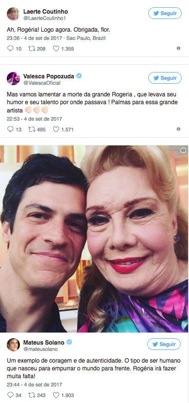 Artistas lamentam morte de Rogéria nas redes sociais (Crédito: Reprodução/Twitter)