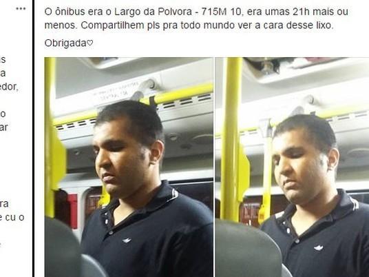 Mulher postou foto em 2016 de estuprador em ato obsceno em ônibus