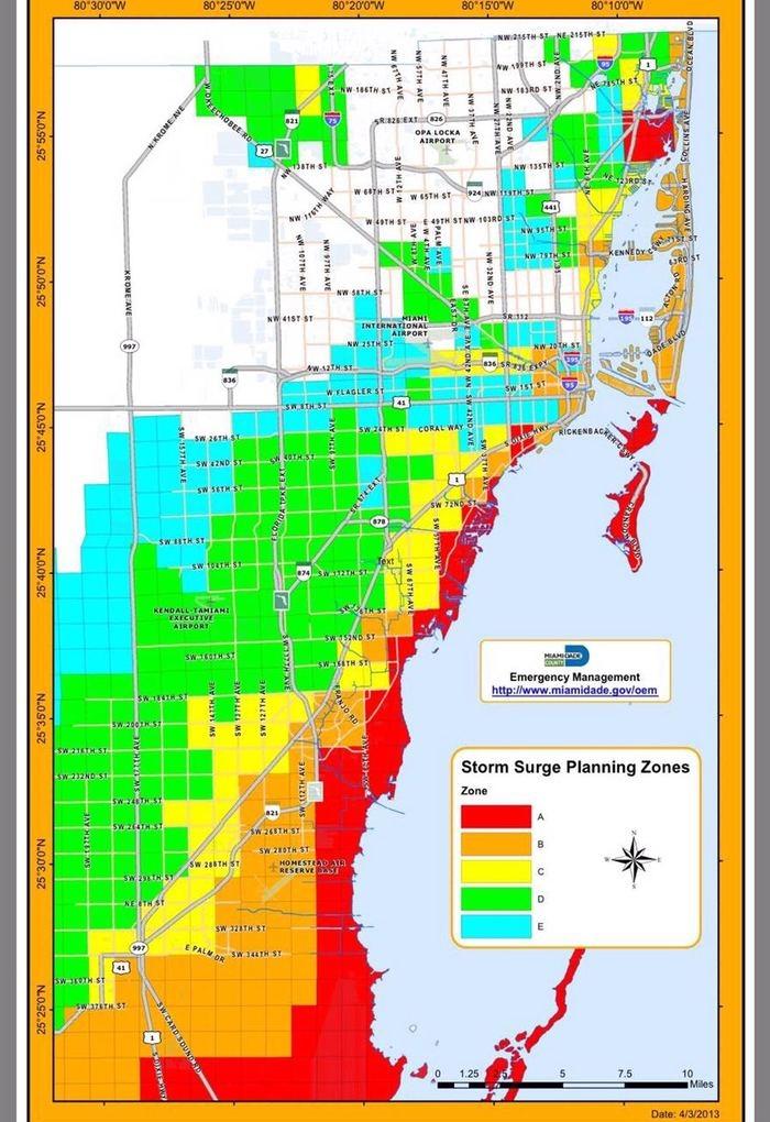 Mapa da evacuação da orla de Miami. Todos os moradores dos prédios de toda essa área em vermelho tiveram que deixar suas residências