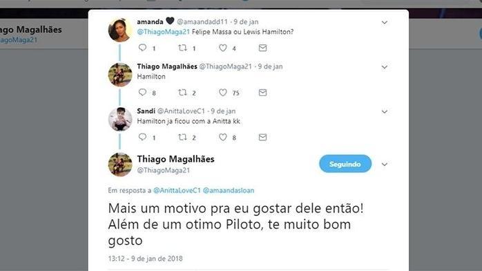 Marido de Anitta, ironiza suposto affair da cantora com Hamilton